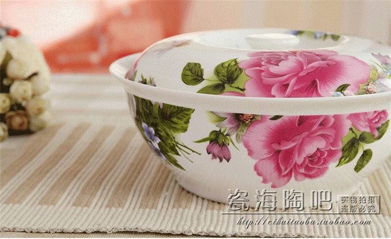 Cuenco chino tradicional de hueso fino de 9 pulgadas, cuenco de cerámica para servir sopa, contenedor de comida para Buffet, caja de calentador de porcelana para el almuerzo