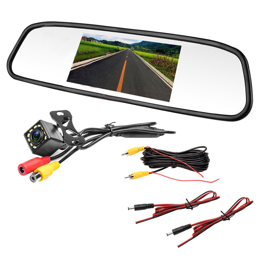 4.3 inch Car Mirror Monitor Auto Parking System with Waterproof Night Vision CCD Backup Rear View Camera Automobile Accessories: mirror 12LED camera