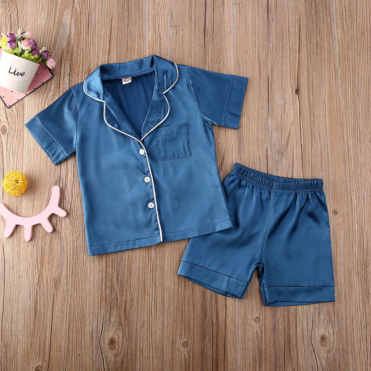 2 stk sæt baby drenge piger satin silke pyjamas sæt sommer solid afslappet kortærmet skjorte+bukser småbørn hjemme nattøj nattøj