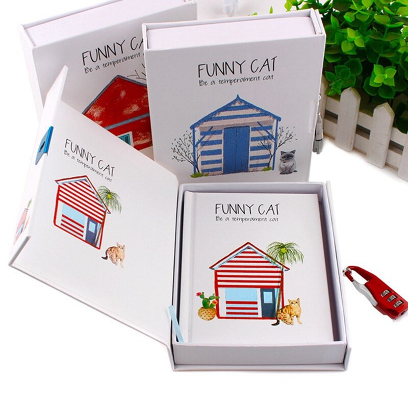 Cute Cat Diary Notebook Thicken Password Notebook with Code Lock Refillable Planner Organizer Kawaii Stationery