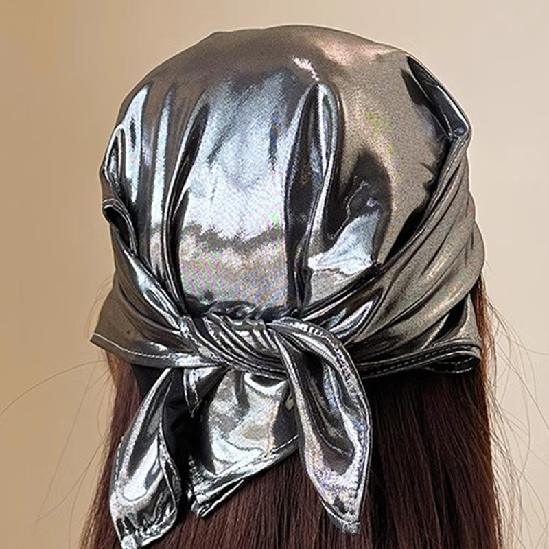 Y2K Punk Bandana Scarf for Hip Hop Girls Silver Blingbling Headband for Women Girls Square Head Scarf Hair Accessories