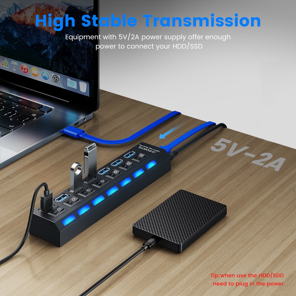 USB 3.0 HUB USB Splitter Multi Usb 3 0 Hub Several Ports with Switch Power Supply Adapter Multiple Usb 2.0 Extender Hab for Pc