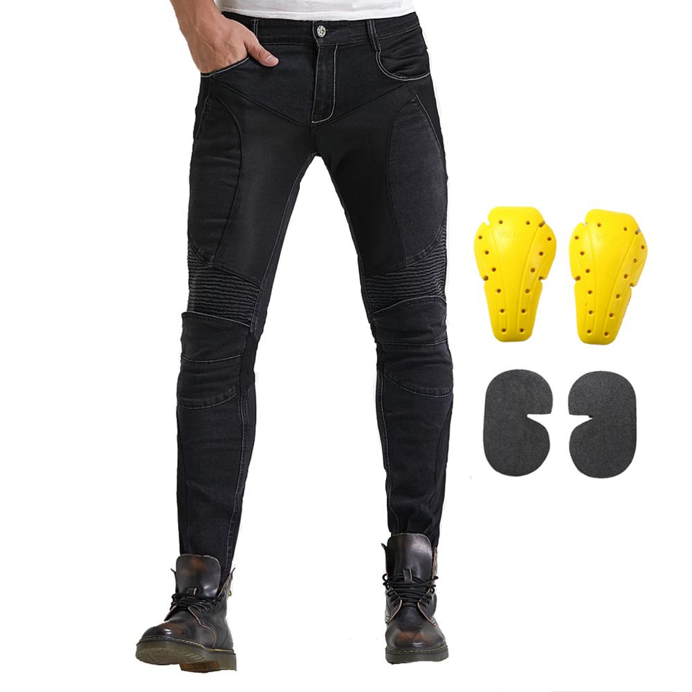 Protective CE Armor Men Motorcycle Riding Pants Stretch Denim Jeans Biker Cycling With 4 X Knee Hip Pads: Black / XL