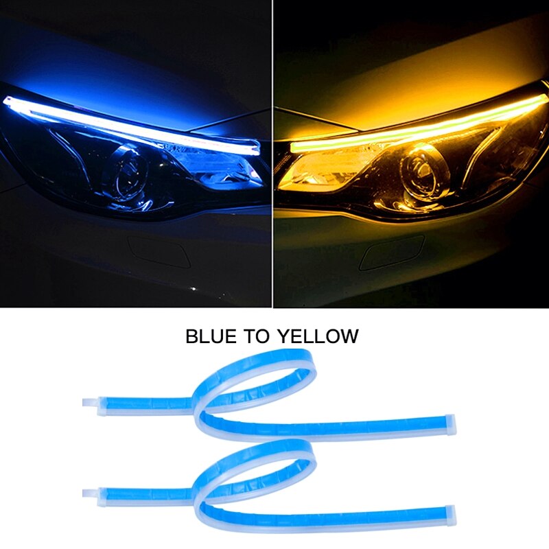 Voiture LED DRL Bande 30CM 45CM 60CM Clignotant Tube Souple Souple Guide Lampe Voitures Feux 12V feux de Brouillard: Blue To Yellow / 45CM