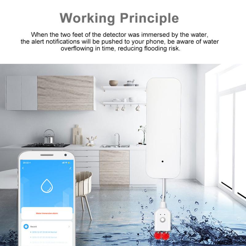 Tuya WiFi Smart Water Leakage Alarm Wireless Water Level Remote Monitor Detector Flood Alert Overflow Security Alarm System