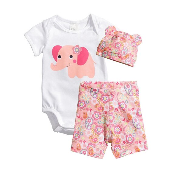 Babykleding voor jongens en meisjes, zomerpakje, rompertjes met dierenprint, gestreepte shorts met hoed, 3 sets babykleding, jumpsuits en jumpsuits: Ploeg 0003 / 95