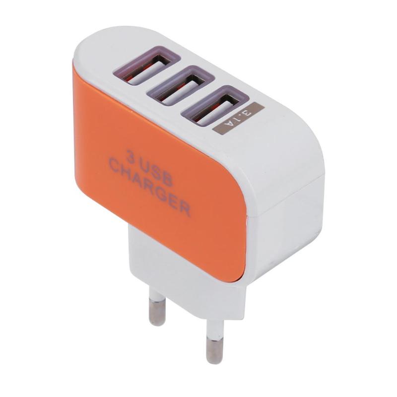 3 Poorten Led Usb Charger Eu Plug Adapters Stopcontact Mobiele Telefoon Multi-Hoofd Lader 2A Abs Multi-port Travel Charger Plug: Orange