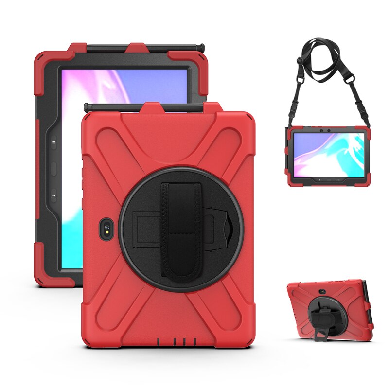 Case For Samsung Galaxy Tab Active Pro 10.1 SM-T540 SM-T545 Heavy Duty Rugged Protection Cover with Kickstand Hand+Neck Strap: Red
