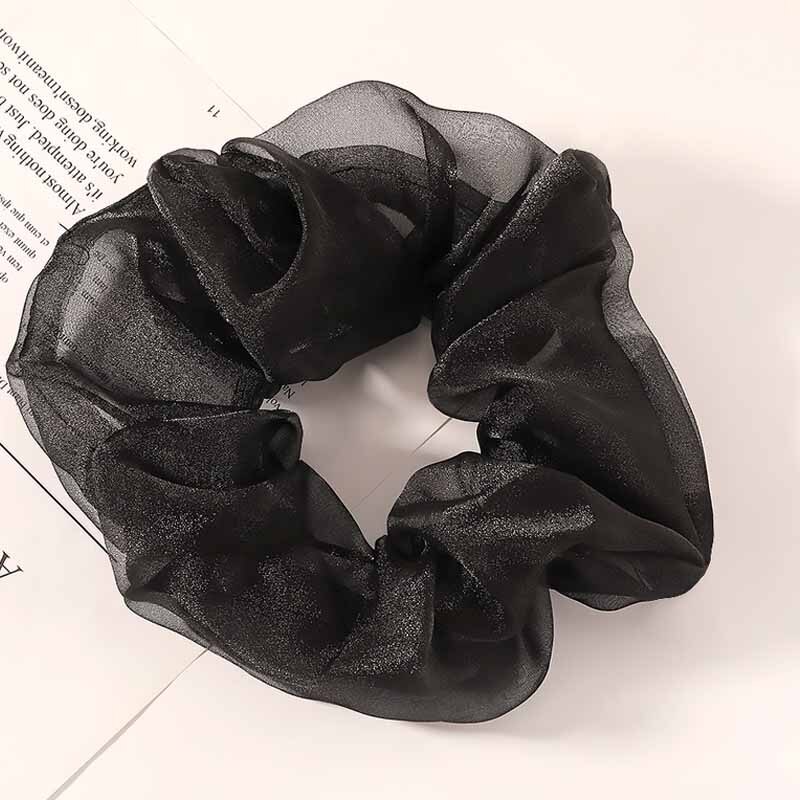 Oversized Hair Scrunchies For Women Solid Organza Scrunchie Hair Rubber Bands Elastic Hair Ties Accessories Ponytail Holder: black