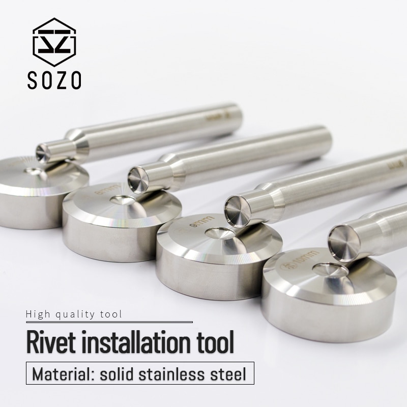 SOZO outils d'installation de rivets en acier inoxydable, solide, tige de Rivet en cuir Impact Base de poinçon d'ongle 6/8/9/10mm