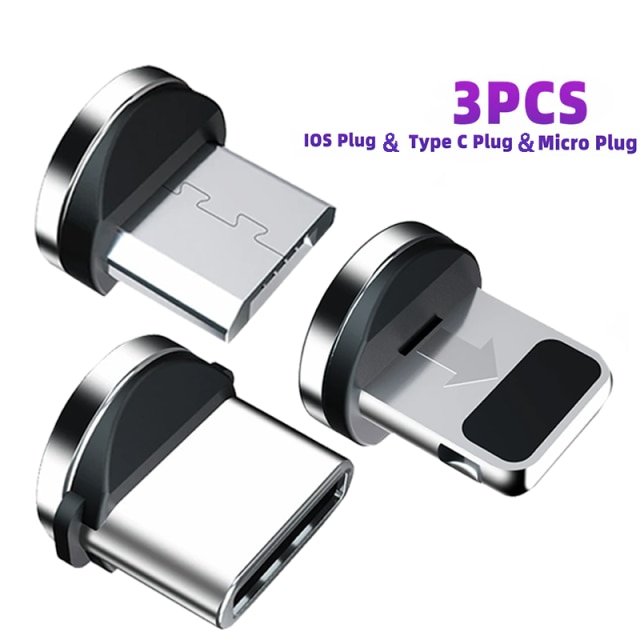 Magneettikaapelin pistoke microusb-tyypin c usb-c-liitin pikalataussovitin matkapuhelin micro-usb-tyypin c-magneettipistoke iphone-liitin: 3 kpl yhdistelmä