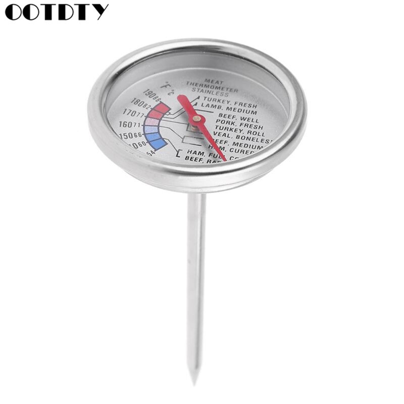 Roestvrij Voedsel Analoge Vlees Thermometer Keuken Koken Oven Bbq Rundvlees Varkensvlees Turkije Steak Temperatuur Probe C/F