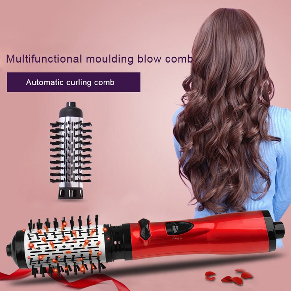 Electric Hair Dryer Brush 2 in 1 Hair Straightener Roller Curling Rod Rotating Iron Brush Hair Curler Brush Cn(origin) Lescolton