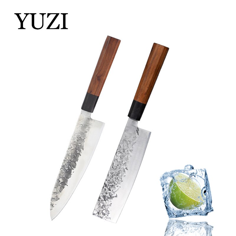 Yuzi Keukenmessen 5Pcs Set Gesmeed Koksmes Set Japanse Kiritsuke Mes Vlees Hakmes Snijden Mes Koken Tool: 2Pcs knives set 2
