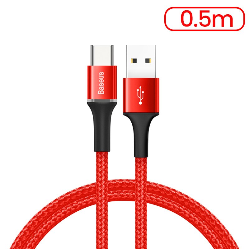 Baseus Usb Type C Kabel Voor Samsung Xiaomi Redmi Note 7 10 3A Snelle Oplaadsnoer USB-C Oplader Mobiele Telefoon usbc Type-C Kabel 3 M: Red  0.5m