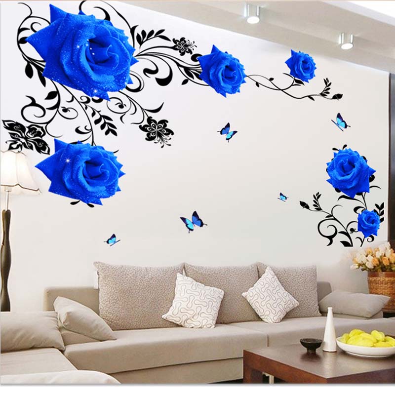 3d blue rose wall stickers home decor removable bedroom large flower wall decals for living room