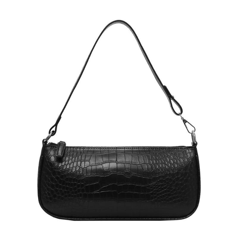 Retro Alligator Patroon Vrouwen Messenger Handtassen Casual Solid Schoudertassen Casual Solid Schoudertassen: Black