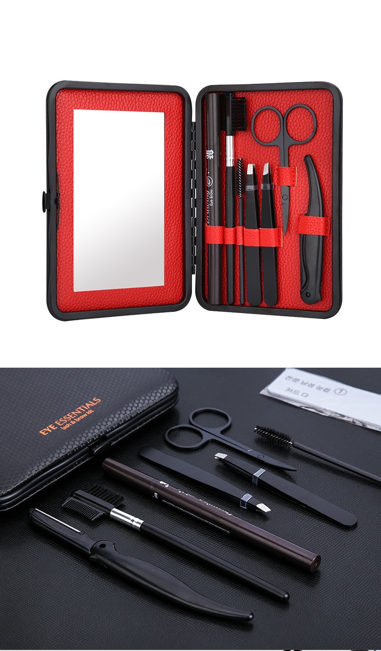 8 in 1 Men Eye brow Grooming Set Eyebrow Trimmer Drawing Stencils Tweezers Comb Pencil Eyebrow Trimming Suit Make Up Tool Kit