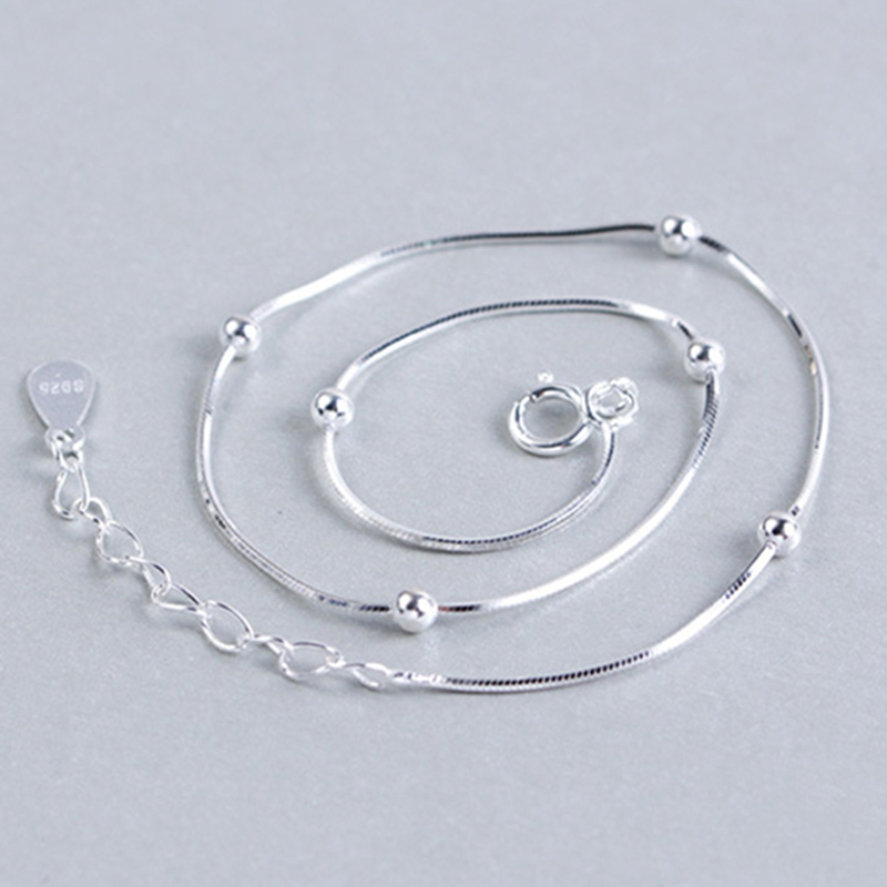 Dunne Pure Echt 925 Sterling Zilveren Kralen Curb Kettingen Enkelband Voor Vrouwen Meisjes Vriend Strand Voet Sieraden Been Armband Barefoot