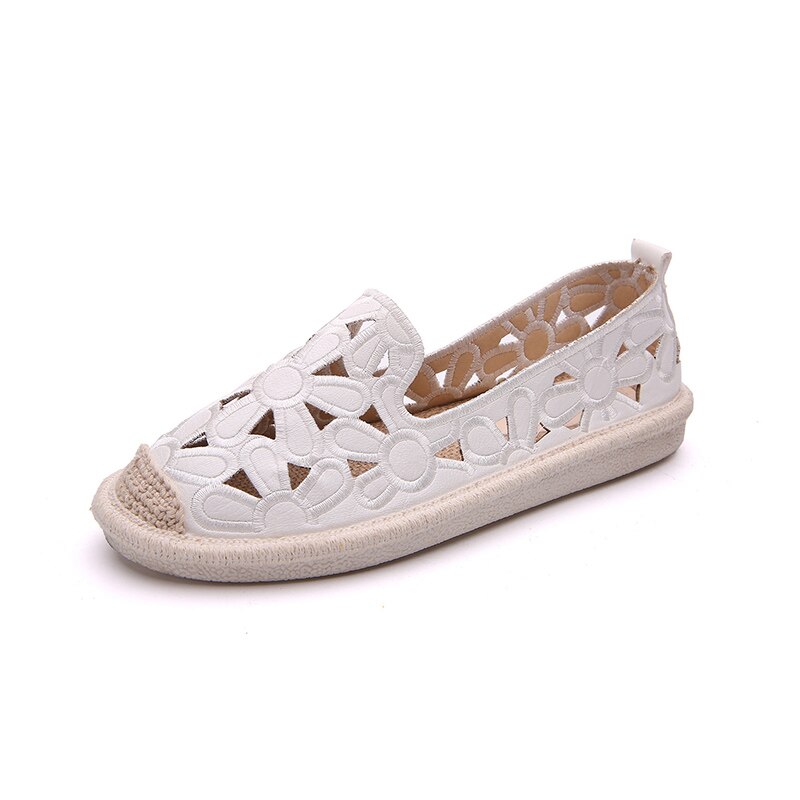 Holle Visser Vrouwelijke Schoenen vrouwen Flats Canvas Schoenen Lente Zomer Vrouwen Schoenen Uitgesneden Canvas Ondiepe Slip Op Casual: white / 4