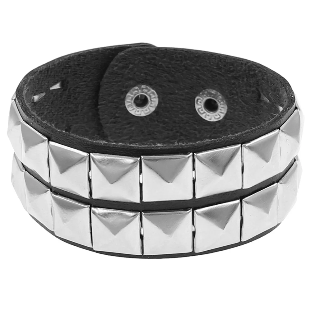 cuadrado redondo de cuero PU gótico esqueleto cráneo Punk remache estrella pulsera cadenas Retro brazalete pulsera joyería de navidad: VERMEIL