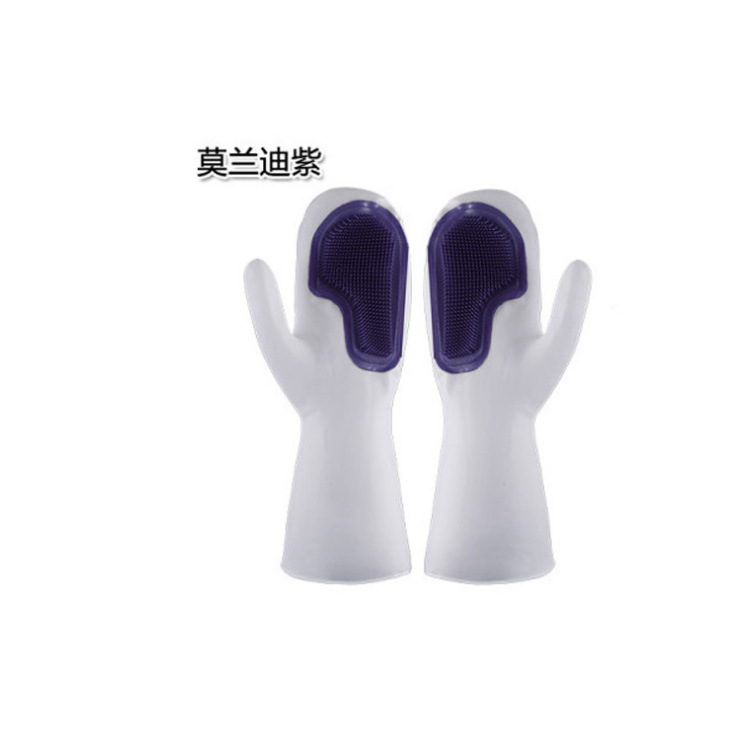 Guantes de limpieza para lavavajillas, guante de esponja de goma de silicona, limpiador para el hogar, manopla de limpieza de cocina, guante de silicona antiquemaduras: Morado