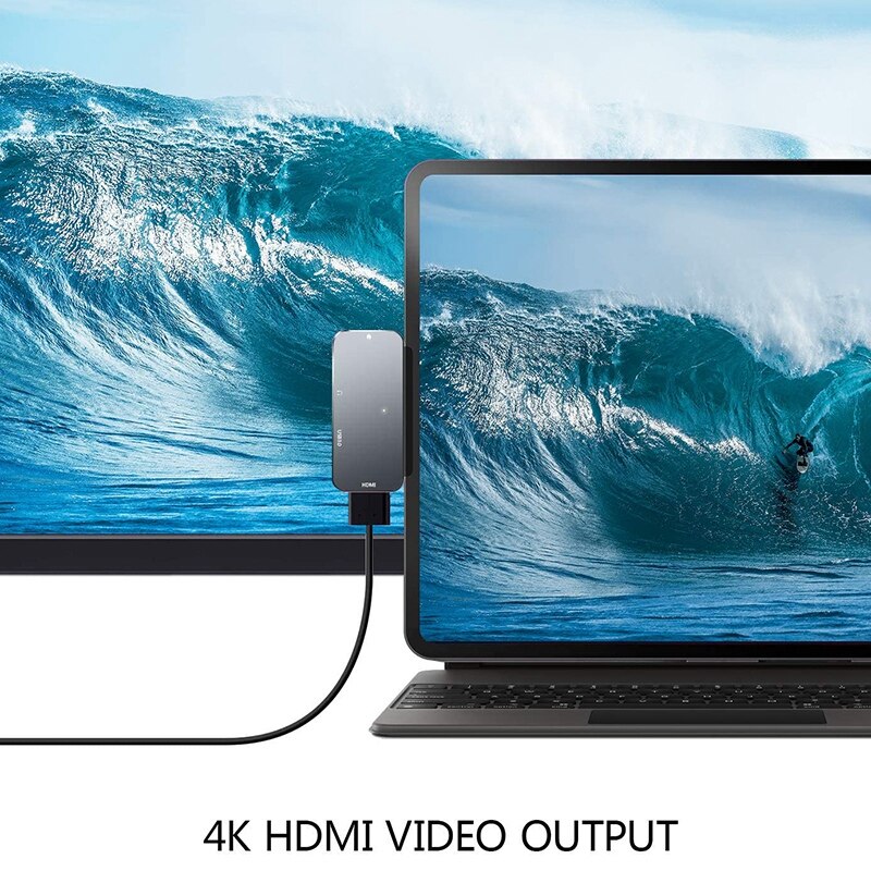 USB C Hub für iPad Pro 11/12,9 Adapter,4-In-1 Adapter mit Aux 3,5mm Kopfhörer Daten Jack