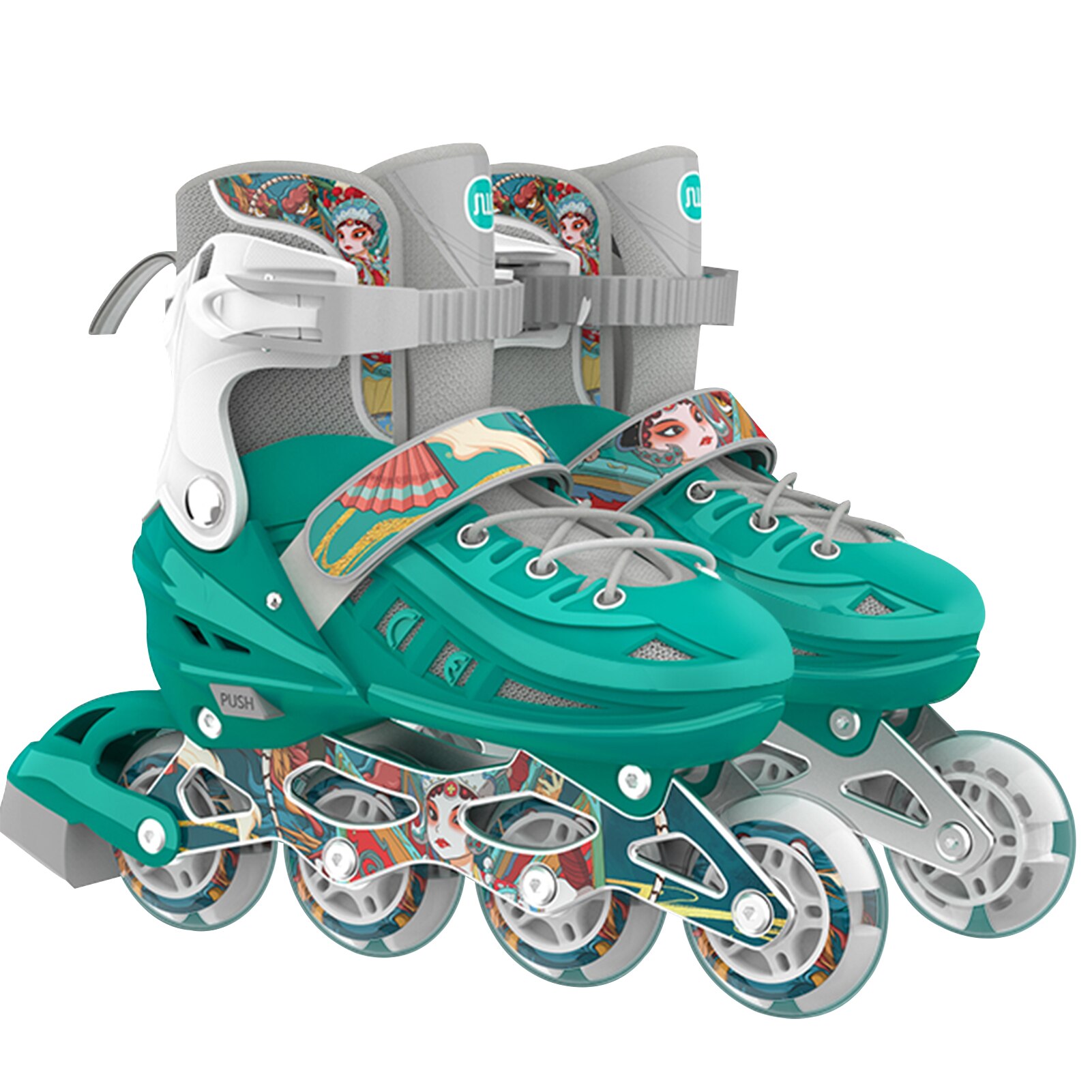 Inline Skates Outdoor Roller Skates Adjustable Rollerblades Illuminating Wheels Adult Tracer Adjustable 4 Rodas PU Glow Fitness: Green  2732