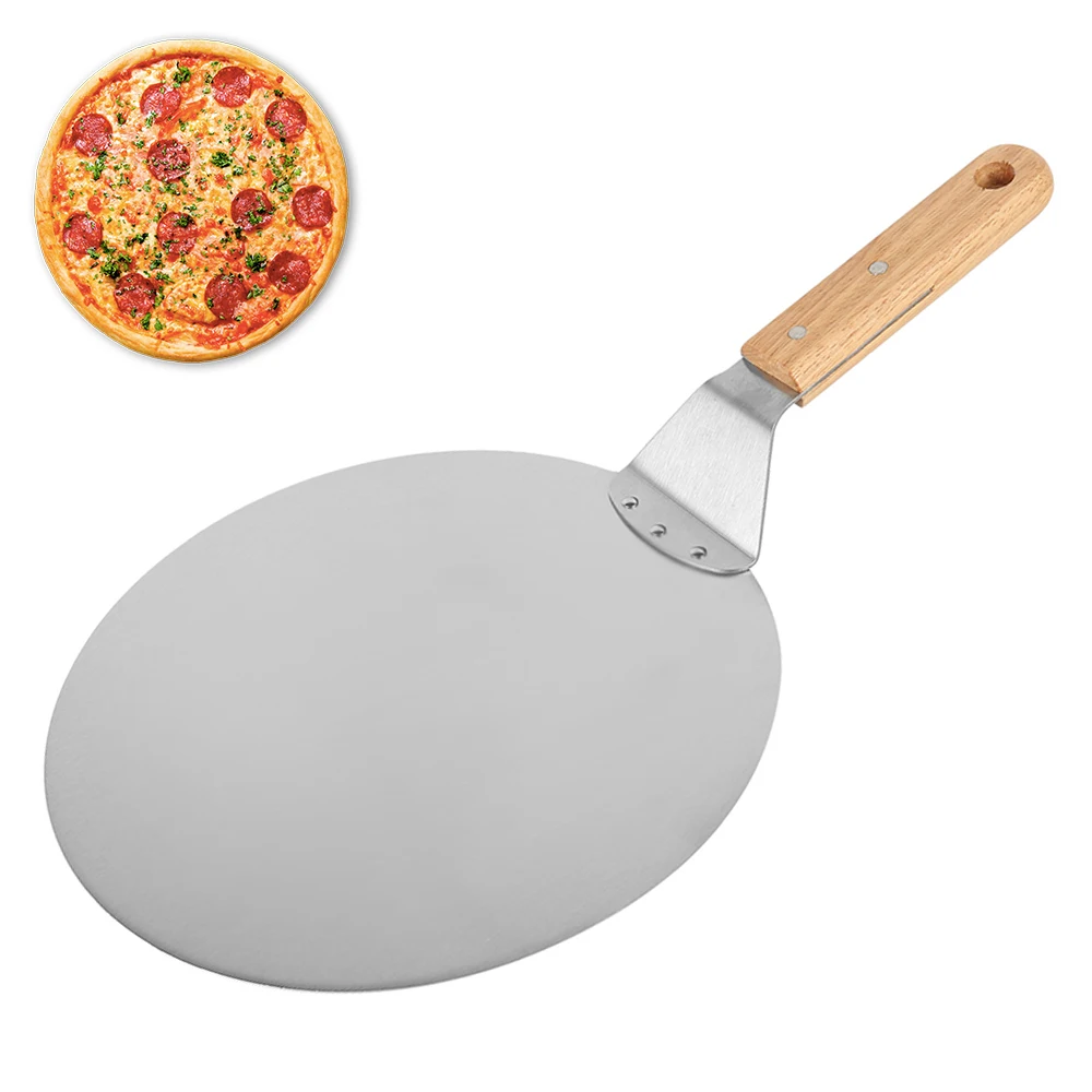 Pala para Pizza de 6,5/10/12 pulgadas, cáscara de Pizza antiadherente de Metal con mango de madera, bandeja de transferencia para levantador de pasteles para hornear pan de Pizza casero: Verde claro