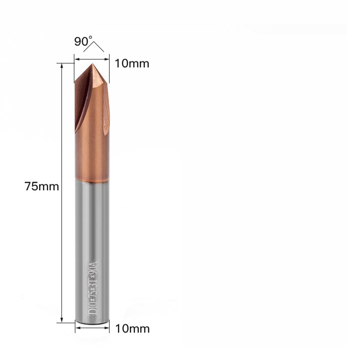 -1PCS,CNC solid carbide tungsten carbide steel Chamfer milling cutter,30&amp;45&amp;60 degree 3 flutes end mill: S-10mmxD10x75-90deg