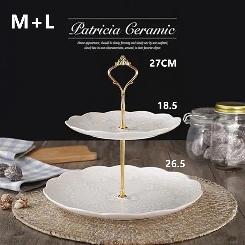 2 Tier Cake Stand Afternoon Tea Wedding Plates Party Tableware Bakeware Ceramic Plate Dessert Fruit Plate Decorating Tools: D  white 2