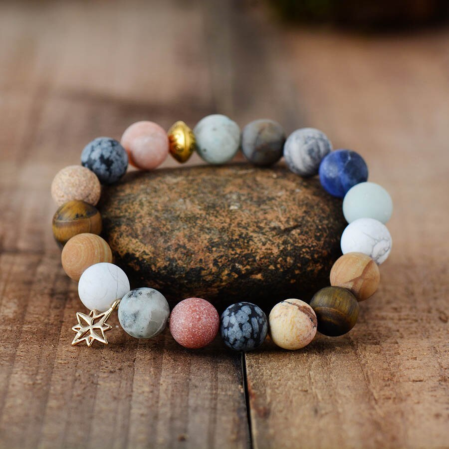 Beaded Stone Bracelet 10mm Matte Semi Precious Stone Women Stretchy Bracelets Yoga Mala Elastic Charm Bracelets Jewelry