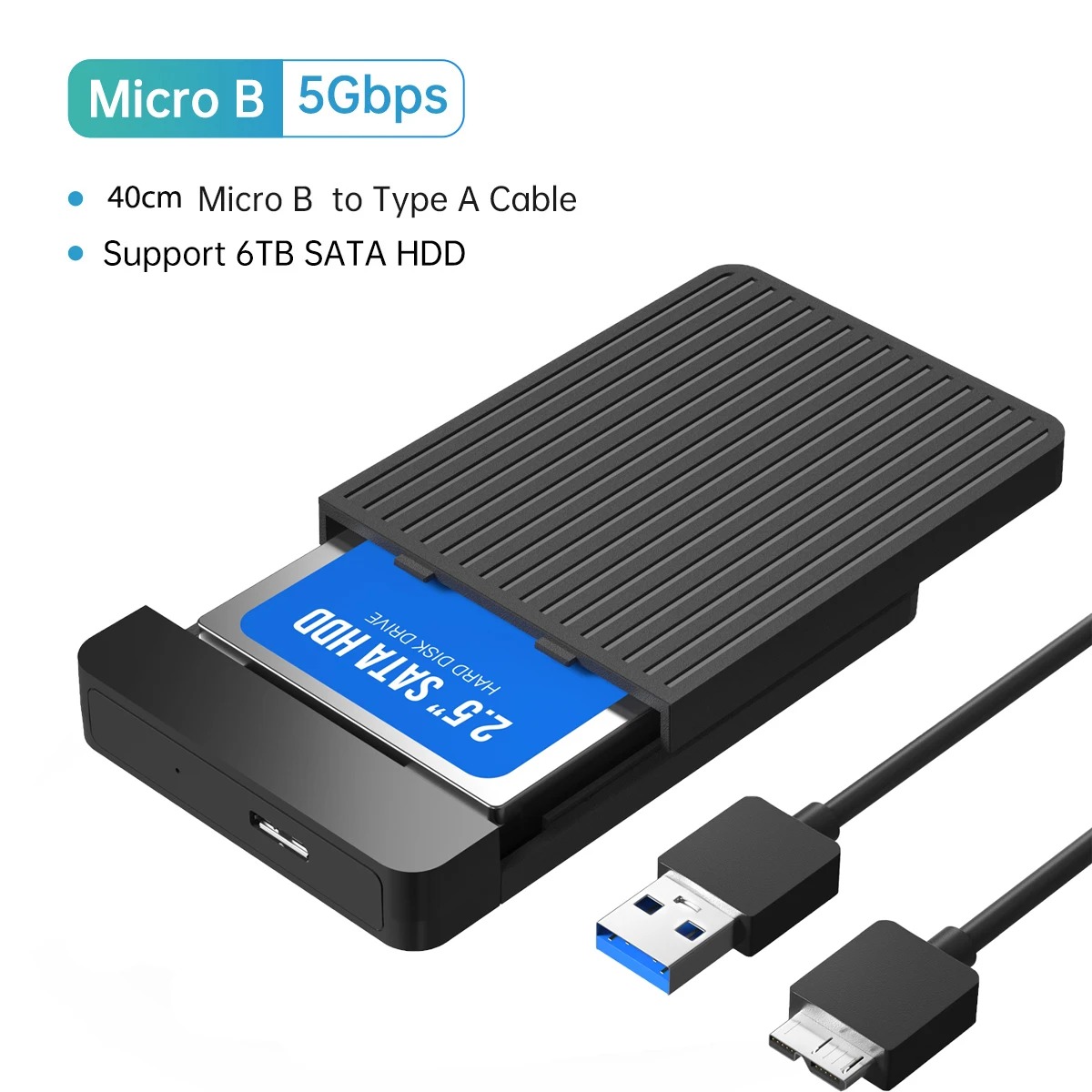 2.5- hårddisk/ssd-fodral sata till usb 3.1/3.0- adapterfodral 6 gbps hd extern hårddiskkabinett låda för disk hårddisktyp usb-c-kabinett: Silver-