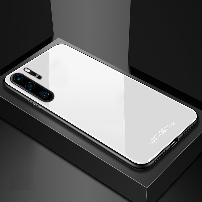 Yuetuo lujoso original funda de espejo de cristal duro para huawei p30 lite pro p30pro p30lite p 30 funda trasera de silicona dura para teléfono: For Huawei P30 pro / white