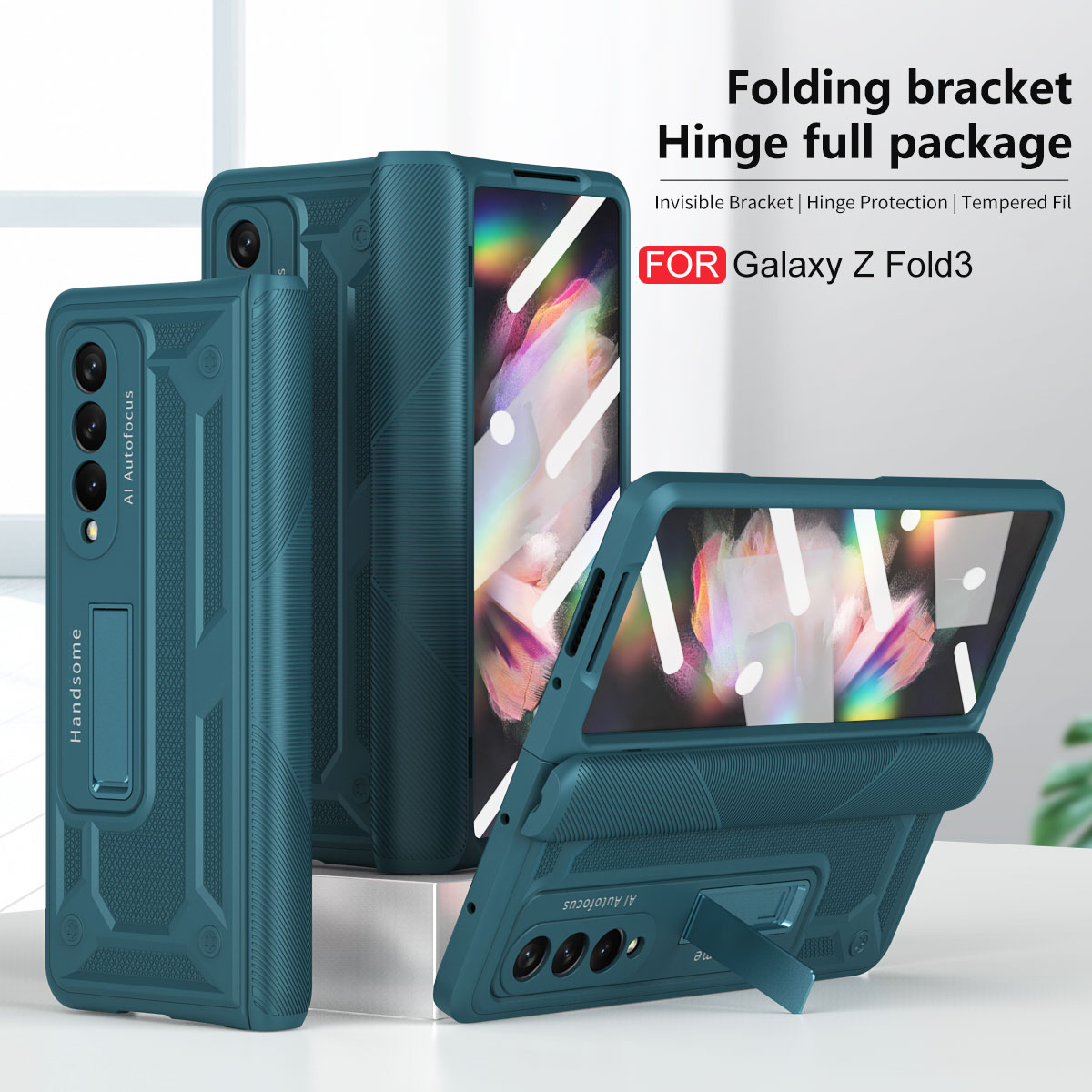 Charnière magnétique Pour Samsung Galaxy Z Plier 3 2 avec Écran Avant Verre Film Charnière Pleine Protection Z Plier 3 5G Couverture Arrière: For Samsung Z Fold 3 / Green