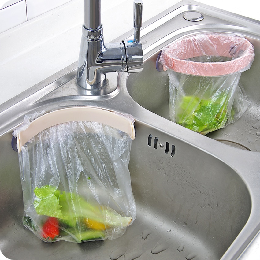 Évier de cuisine porte-sac poubelle refermable poubelle Double ventouse PP porte-ordures étanchéité déchets poinçon-cintre de stockage sans poinçon