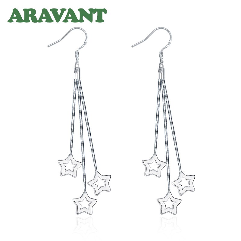925 Silver 8.5cm Long Tassel Snake Chain Hollow Star Earrings For Women Wedding Jewelry