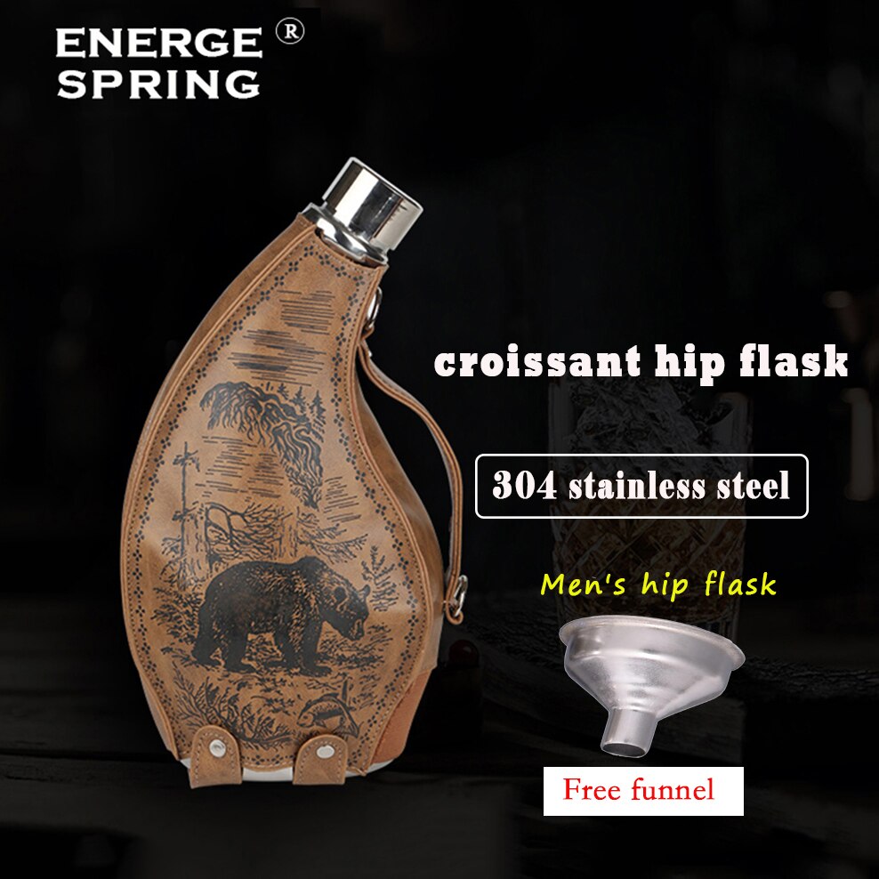 ENERGE SRPING 53oz Stainless Steel Horns Hip Flask Portable Ox Horn Flagon With Leather Case Transfer Funnel Alcohol Flasks