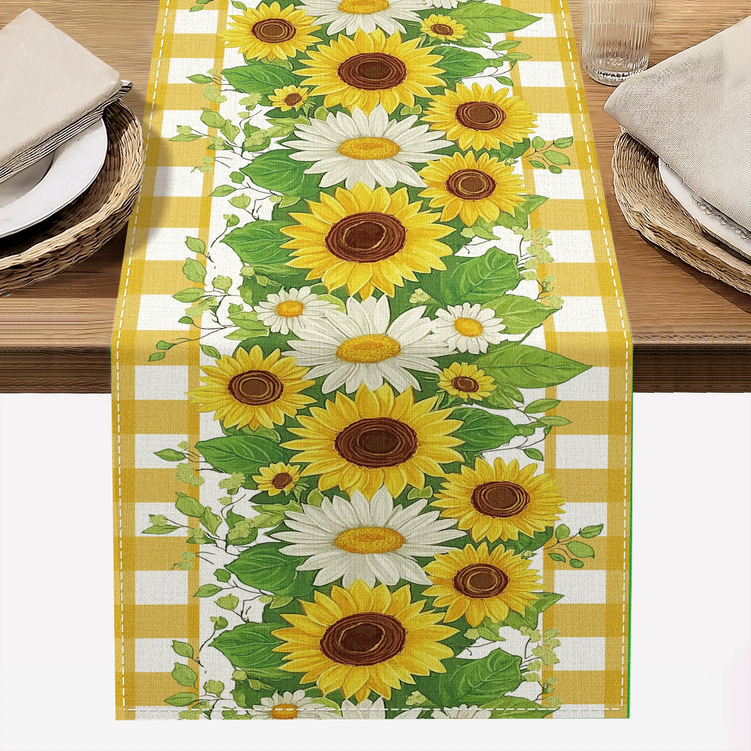 Fall Sunflower Table Runner 13x72 Inch Seasonal Autumn Farmhouse Table Runners for Dinning Kitchen Party Table Decoration: Light Grey