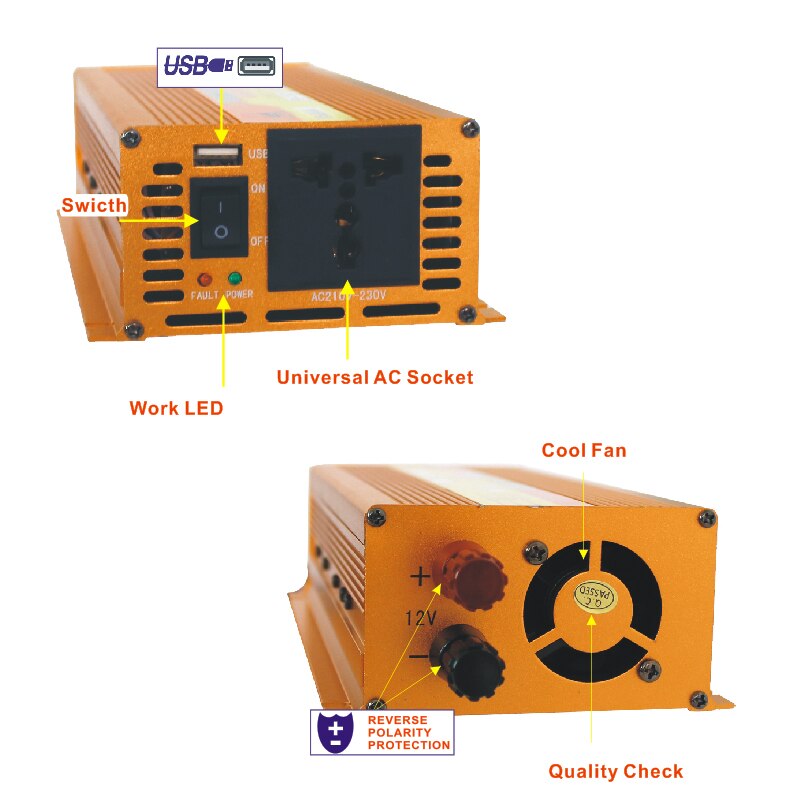 Omvormer 12v 24v 48v 60v gemodificeerde sinusomvormer 1000w/2000w/3000w omvormer  dc12v naar  ac220v zonne-auto spanningsomvormer
