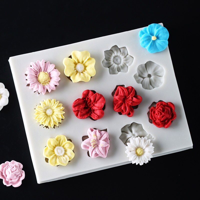 Sunflower Rose Flowers Shape Silicone Mold Cake Border Chocolate Sugar Craft Polymer Clay Crafts 3D Mould DIY Decoration Tools