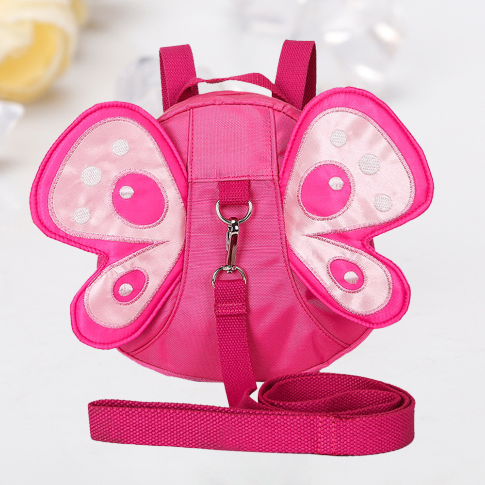 Mochila de nailon para niños, mochila anti-perdida esteroscópicas con alas de mariposa de dibujos animados, bolsa de hombro para niños y niñas (roja)