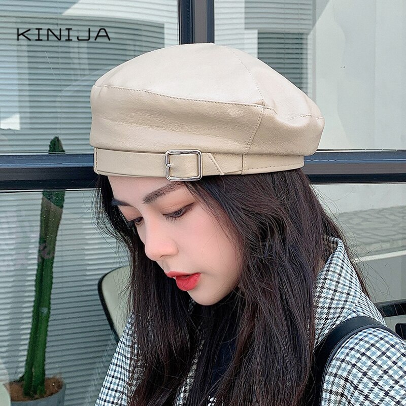 Patent Leather Beret hat Women French Artist Hat Ladies Autumn winter Female Bonnet Beanies Gorras Harajuku