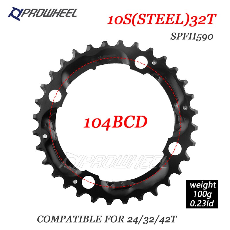 Prowheel Mountainbike Kettingblad 22T 24T 30T 32T 40T 42T 44T Tandwiel Staal/Legering Tand Plaat Deel Ronde Kettingblad 64/96/104BCD: 10S 32T SPFH590