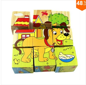Children Wooden Cartoon Animal Puzzle Toys 6 Sides Wisdom Jigsaw Early Education Toys Parent-Child Game
