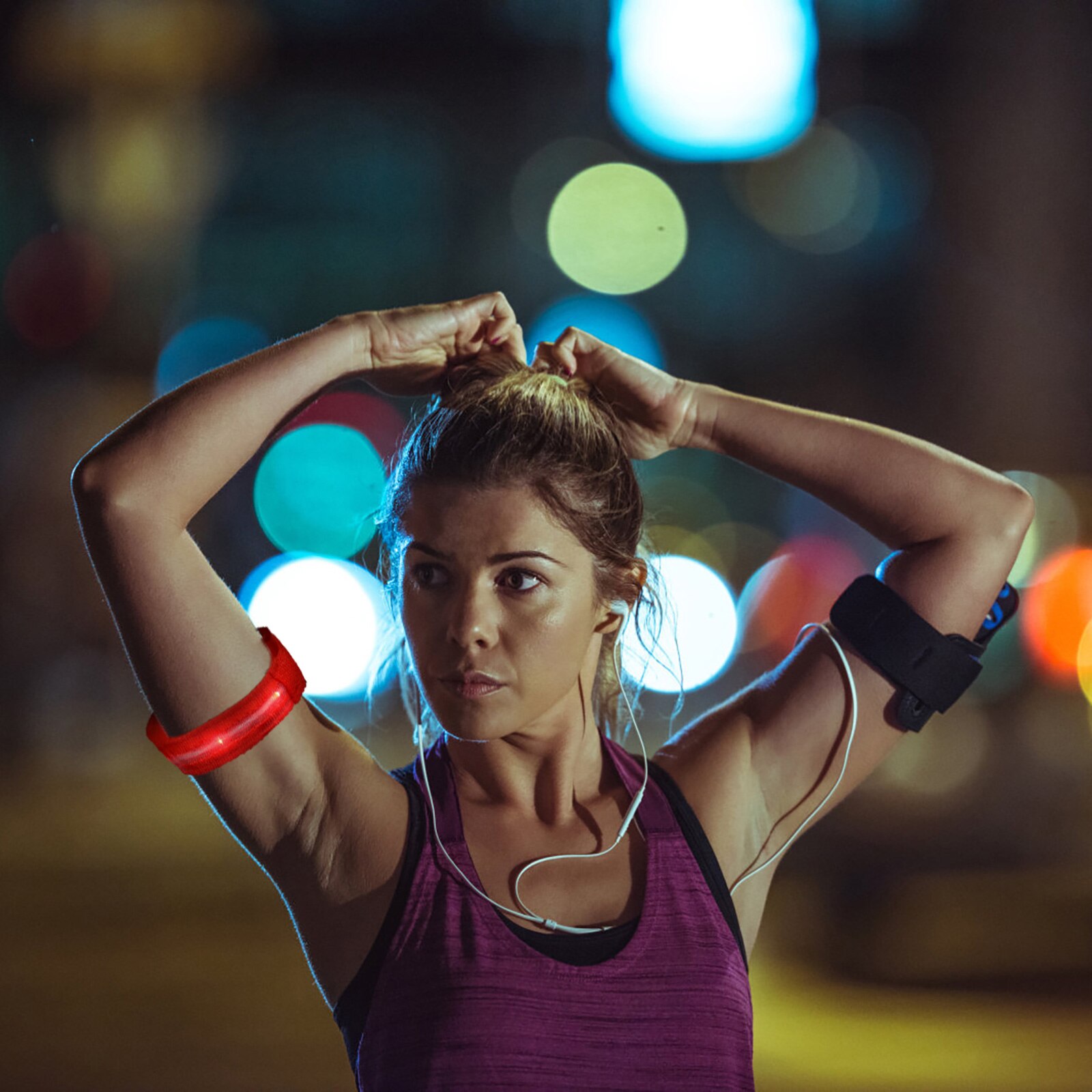 1Pc Arm Safety Signal Light LED Light Armband Night Running Glowing Armlet (Red)