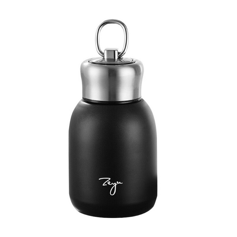 Mini termo de café de 300 ML, termo de acero inoxidable bonito, taza de agua portátil para viaje, termo aislado: black