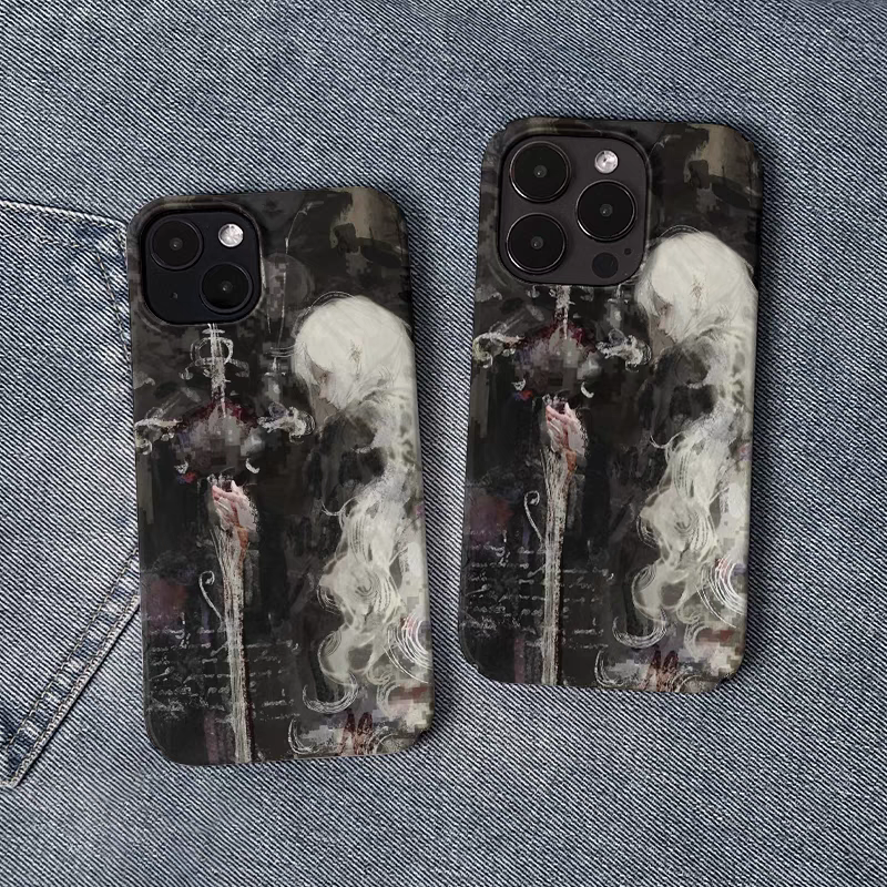 Średniowieczne artystyczne malowanie Miecz i białe włosy Witch Chic Etui na telefon iPhone 16 15 14 11 12 13 Pro Max Plus Back Cover