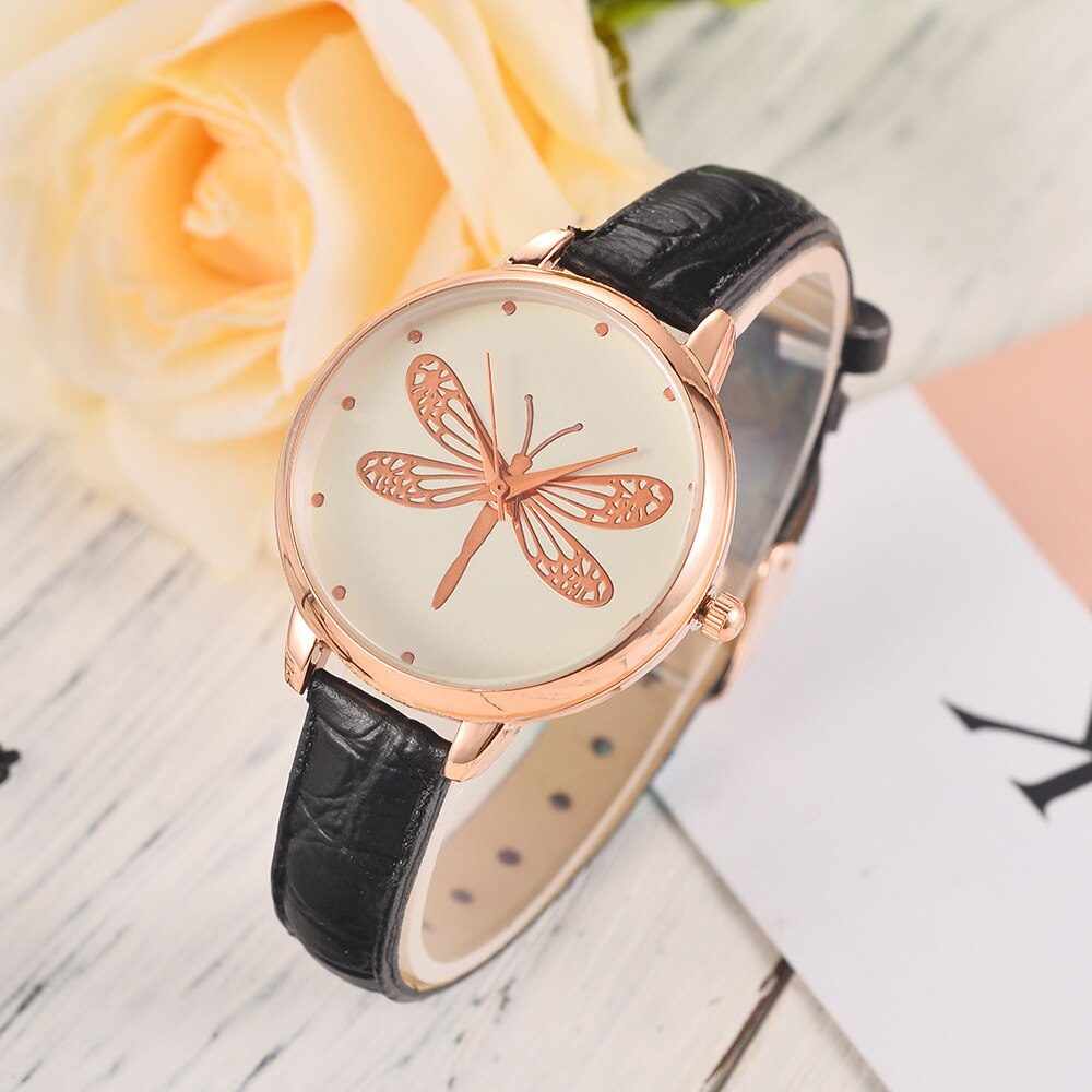 dames grande libellule montres étudiant Quartz bracelet en cuir montre tête montres créatives pour fille zegarek damski