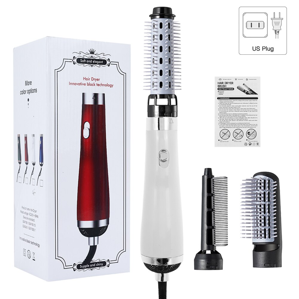 3 In1 Elektrische Föhn Föhn Kam Rotating Air Borstel Haar Straightner Styling Tool Hair Curler Hair Styler kam: White US